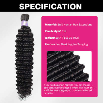 Deep Wave Bulk Human Hair For Braiding No Weft Bulk Hair Bundles