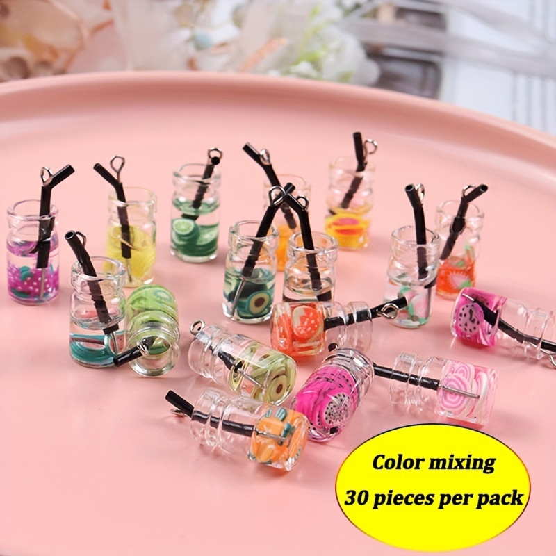 30pcs Vibrant 3D Resin Drop Charms - Colorful Imitation Pearl and Fruit Juice Designs for DIY Keychain, Phone Case, and Jewelry Making Projects - Perfect for Crafting and Accessorizing