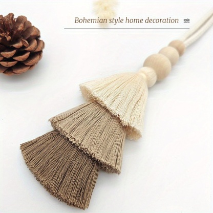 2pcs Bohemian Style Handmade Tassel Curtain Tiebacks with Wooden Beads - Polyester Boho Window Drape Holdbacks for Home Decoration
