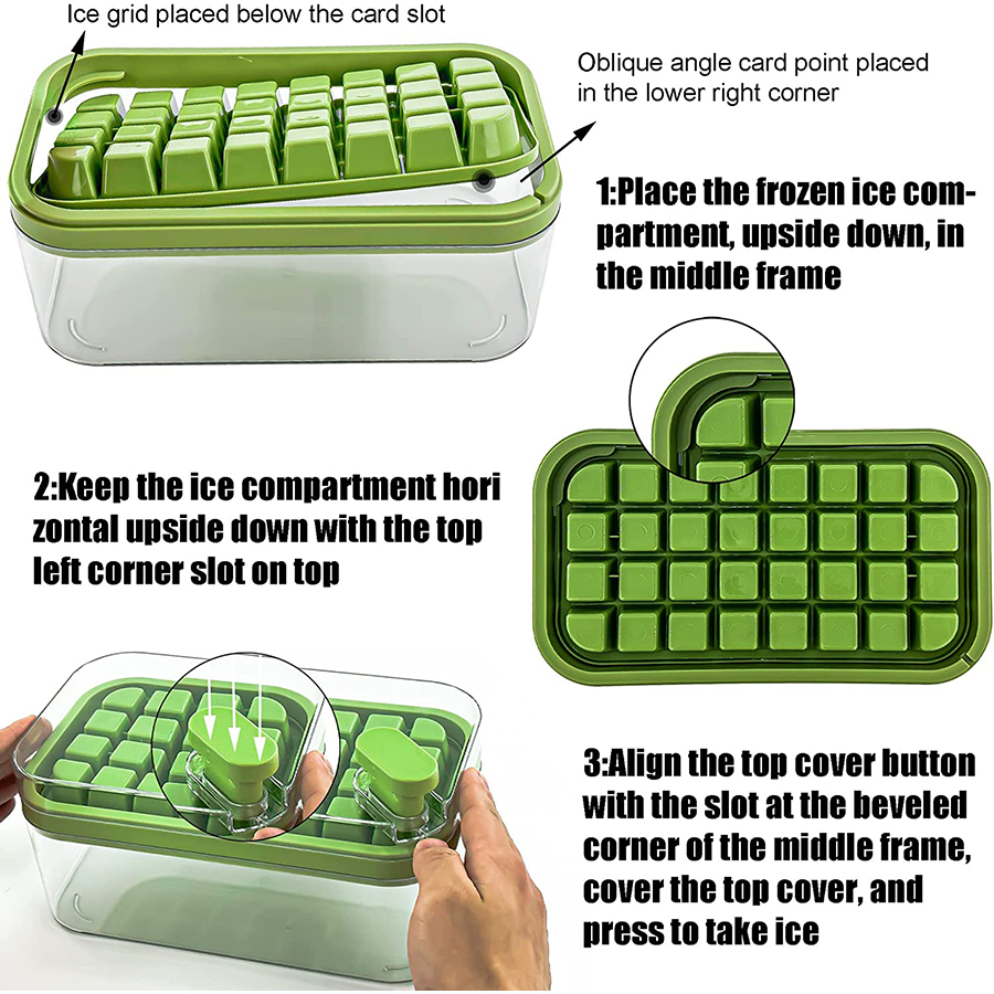 Set Of 1 101oz Ice Cube Trays, 64 Pcs Silicone Ice Cube Tray With Lid And Bin, Ice Cube Molds For Freezer, Easy Release & Save Space, 2 Trays,Scoop For Whiskey, Cocktail | Food Grade PP
