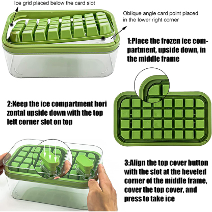 Set Of 1 101oz Ice Cube Trays, 64 Pcs Silicone Ice Cube Tray With Lid And Bin, Ice Cube Molds For Freezer, Easy Release & Save Space, 2 Trays,Scoop For Whiskey, Cocktail | Food Grade PP