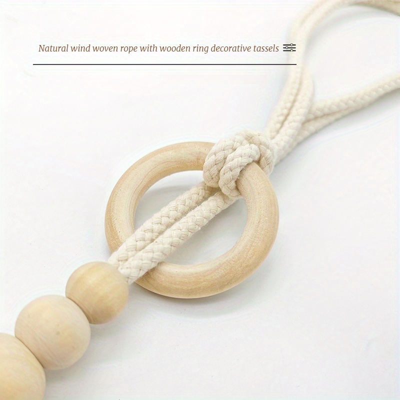 2pcs Bohemian Style Handmade Tassel Curtain Tiebacks with Wooden Beads - Polyester Boho Window Drape Holdbacks for Home Decoration