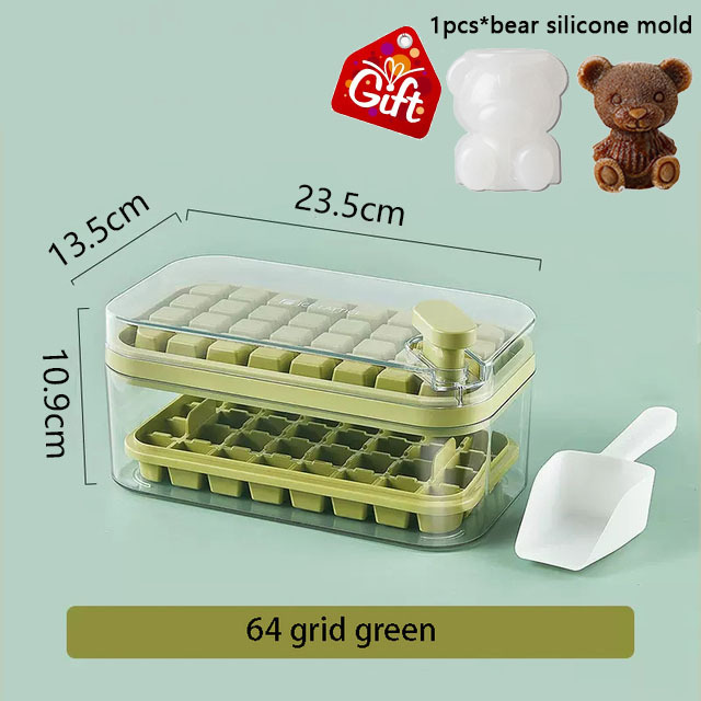 Set Of 1 101oz Ice Cube Trays, 64 Pcs Silicone Ice Cube Tray With Lid And Bin, Ice Cube Molds For Freezer, Easy Release & Save Space, 2 Trays,Scoop For Whiskey, Cocktail | Food Grade PP