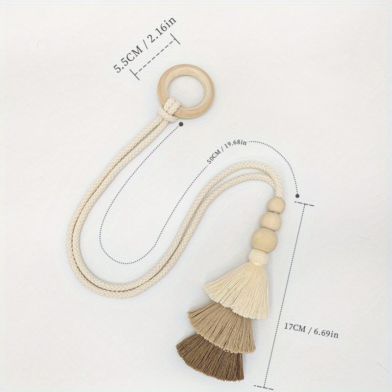 2pcs Bohemian Style Handmade Tassel Curtain Tiebacks with Wooden Beads - Polyester Boho Window Drape Holdbacks for Home Decoration