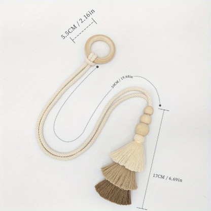 2pcs Bohemian Style Handmade Tassel Curtain Tiebacks with Wooden Beads - Polyester Boho Window Drape Holdbacks for Home Decoration
