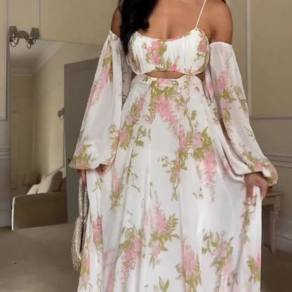 Women's Fashion Print Home Sexy Backless Sexy Elegant  Maxi Dress