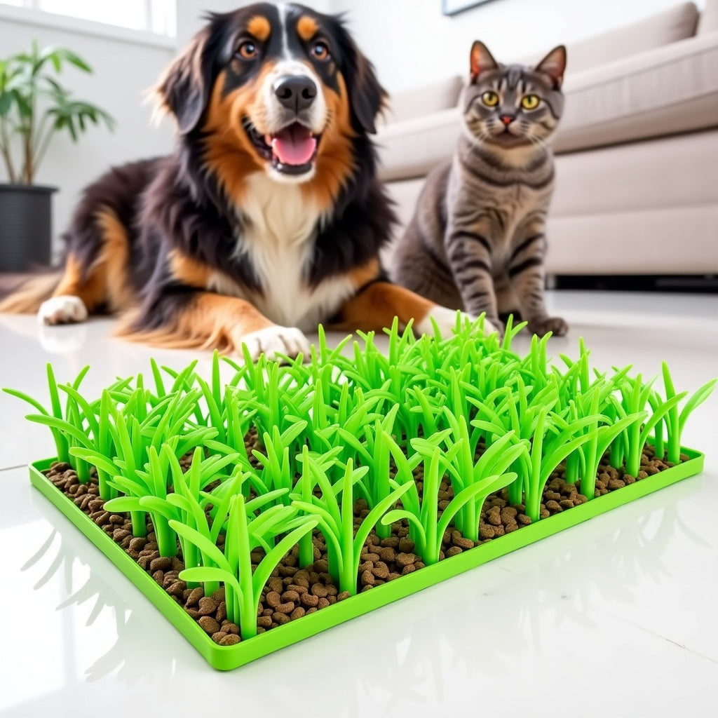 Pet cat and dog food mat, grass foraging mat with suction cup, non-slip and leak-proof placemat