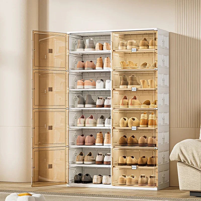 Household multi-layer shoe rack-transparent shoe box folding rack-entrance shoe storage cabinet