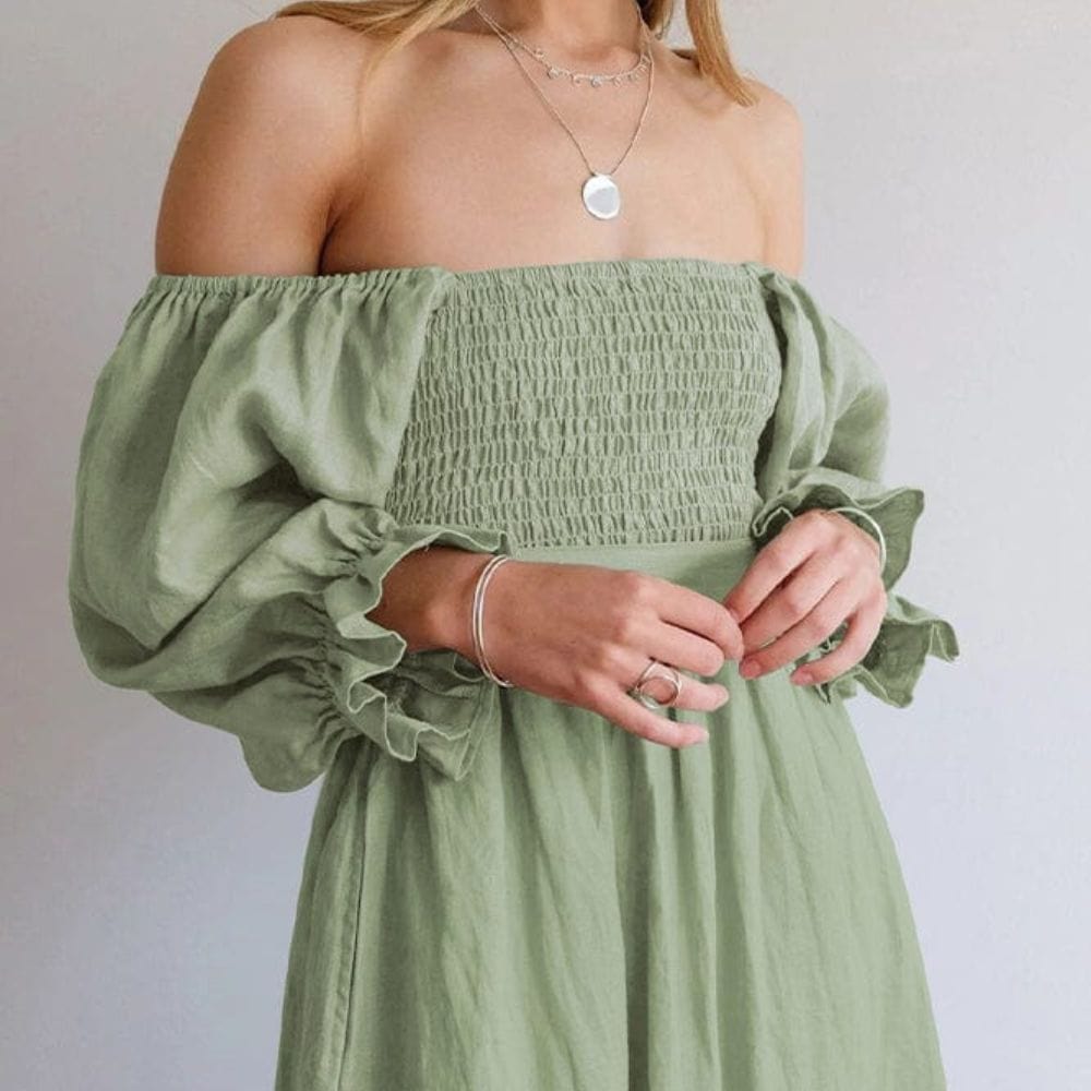 Solid color lantern sleeve elegant dress
