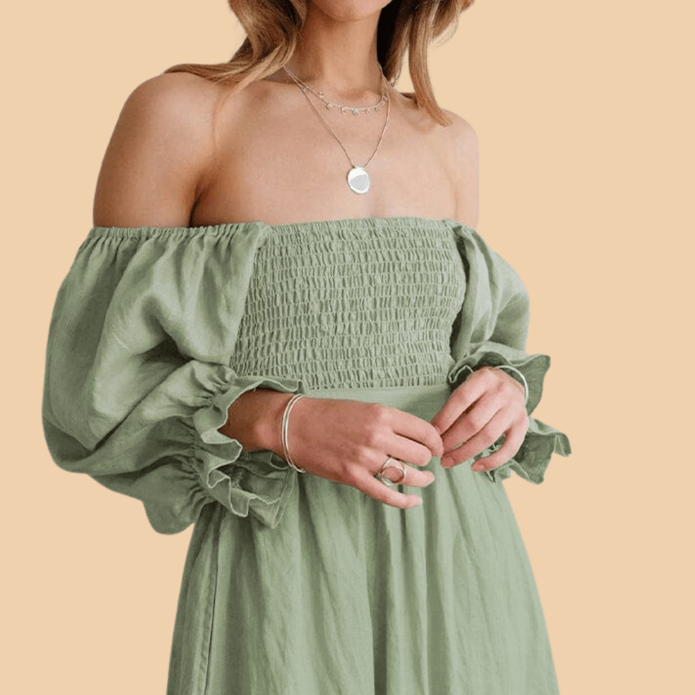 Solid color lantern sleeve elegant dress