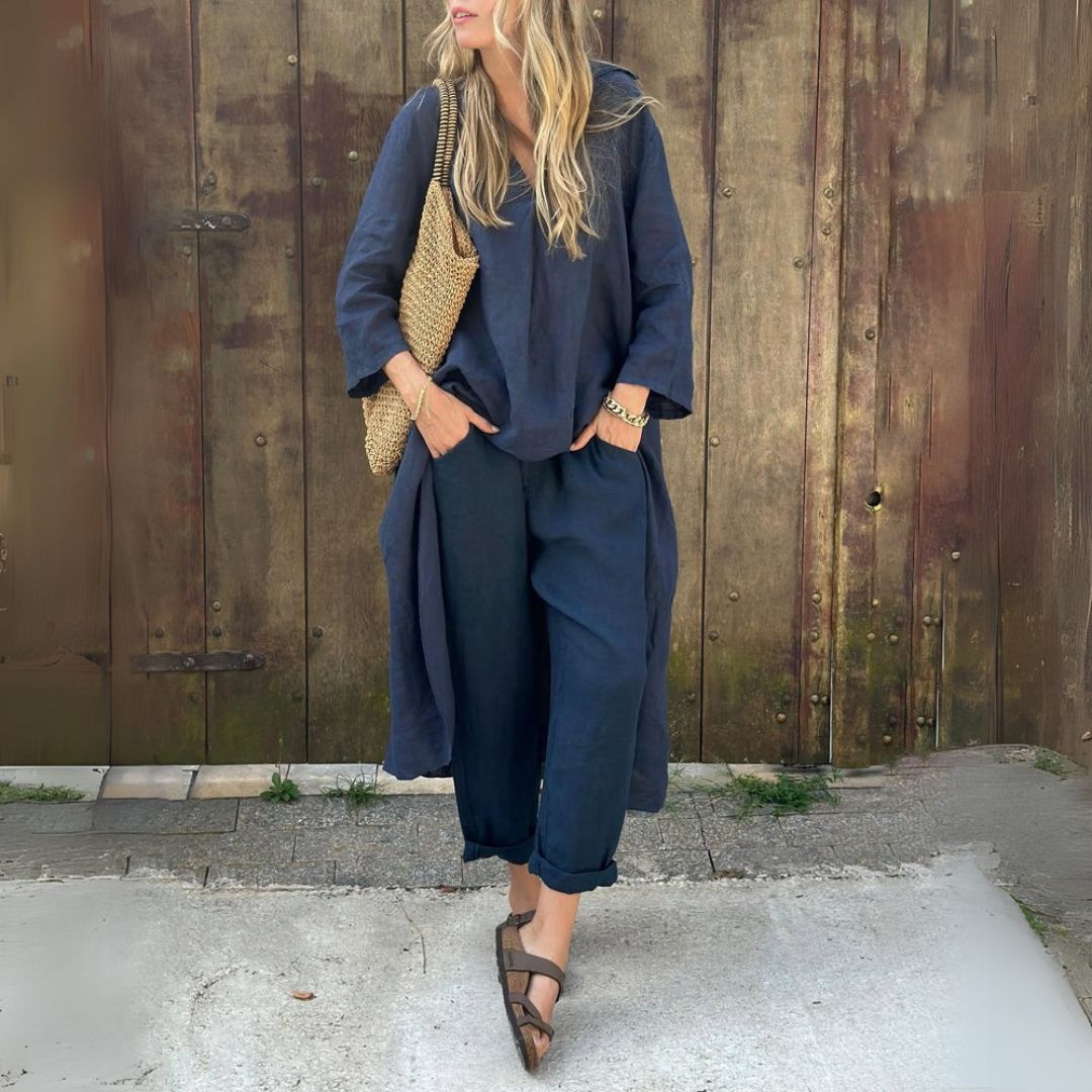 Linen Blend Two-Piece Set Women | Loravelle