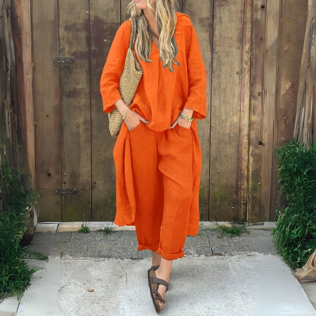 Linen Blend Two-Piece Set Women | Loravelle