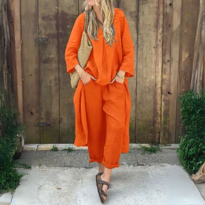 Linen Blend Two-Piece Set Women | Loravelle