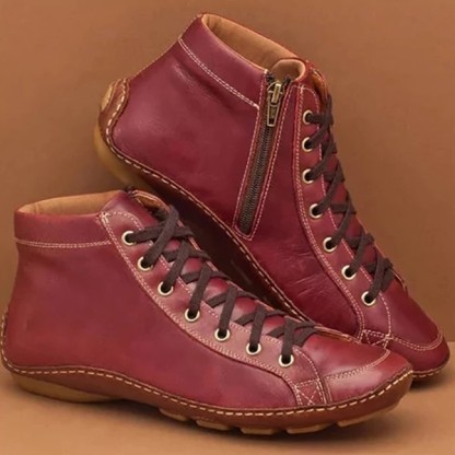 New 2025 Women'S Round-Toe Casual Women'S Leather Boots High Heels Front Lace Martin Boots Shock Absorbing Low Heels Women'S Shoes