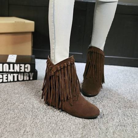Women's round head artificial PU casual women's leather boots sleeves tassel boots thickened high and low heels women's shoes origin source