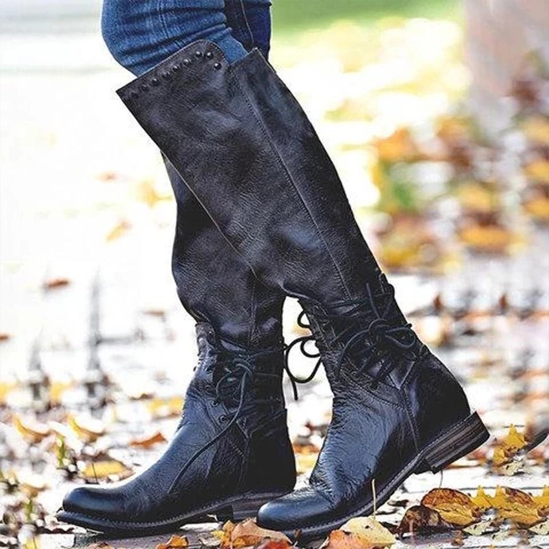 Round toe European and American women's boots genuine leather front lace-up cotton boots thick sole warm low heel martin boots women's shoes
