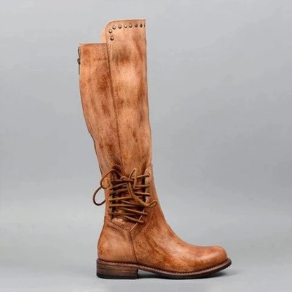 Round toe European and American women's boots genuine leather front lace-up cotton boots thick sole warm low heel martin boots women's shoes
