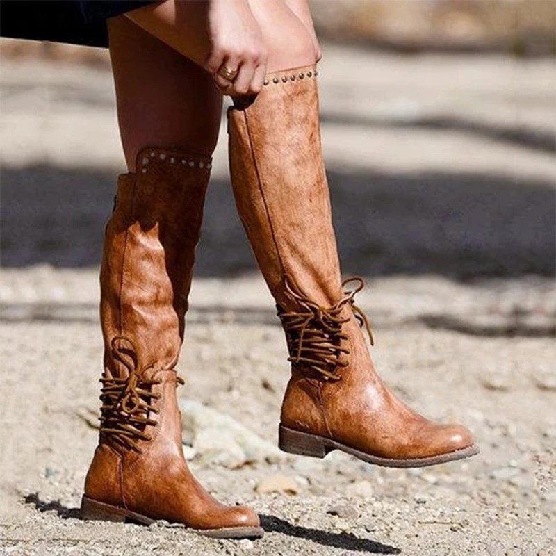 Round toe European and American women's boots genuine leather front lace-up cotton boots thick sole warm low heel martin boots women's shoes