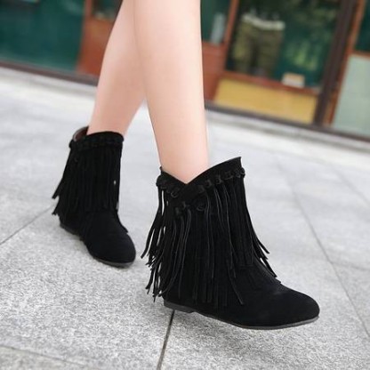 Women's round head artificial PU casual women's leather boots sleeves tassel boots thickened high and low heels women's shoes origin source
