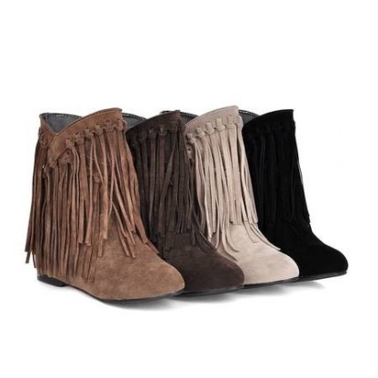 Women's round head artificial PU casual women's leather boots sleeves tassel boots thickened high and low heels women's shoes origin source