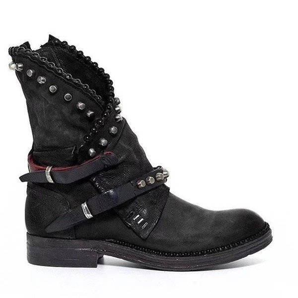 New women's round head European and American ladies' leather boots side zipper Martin boots thick heels wear-resistant low heels women's shoes