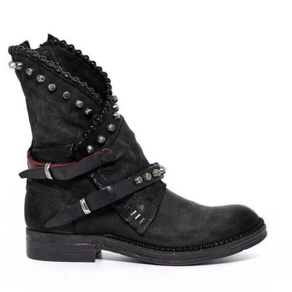 New women's round head European and American ladies' leather boots side zipper Martin boots thick heels wear-resistant low heels women's shoes