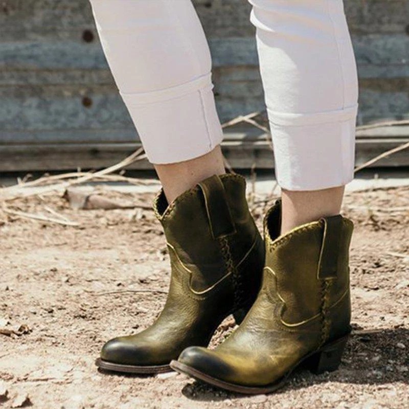Women'S Round Head Artificial Pu Retro Women'S Leather Boots Side Zipper Knight Boots Thick Warm Medium Heel Women'S Shoes Origin Source