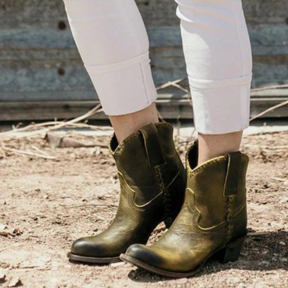 Women'S Round Head Artificial Pu Retro Women'S Leather Boots Side Zipper Knight Boots Thick Warm Medium Heel Women'S Shoes Origin Source