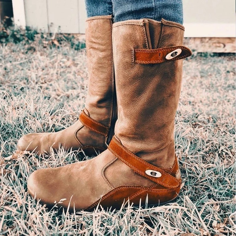 Round toe suede retro women's leather boots side zipper knight boots thick bottom shock-absorbing Martin boots low heel women's shoes