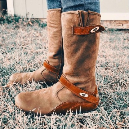 Round toe suede retro women's leather boots side zipper knight boots thick bottom shock-absorbing Martin boots low heel women's shoes