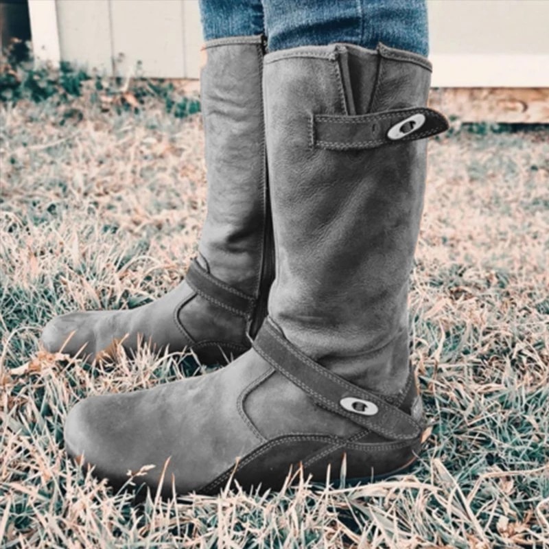 Round toe suede retro women's leather boots side zipper knight boots thick bottom shock-absorbing Martin boots low heel women's shoes
