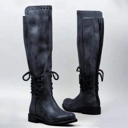Round toe European and American women's boots genuine leather front lace-up cotton boots thick sole warm low heel martin boots women's shoes