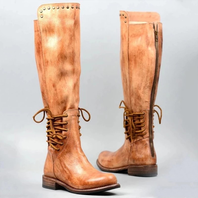 Round toe European and American women's boots genuine leather front lace-up cotton boots thick sole warm low heel martin boots women's shoes