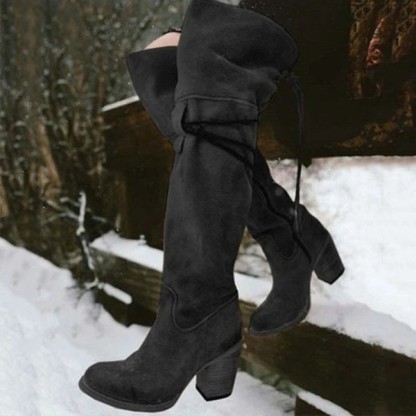 Women's round toe thick heel European and American women's leather boots side zipper fashion boots thick shock-absorbing high heels