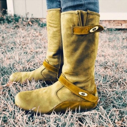 Round toe suede retro women's leather boots side zipper knight boots thick bottom shock-absorbing Martin boots low heel women's shoes