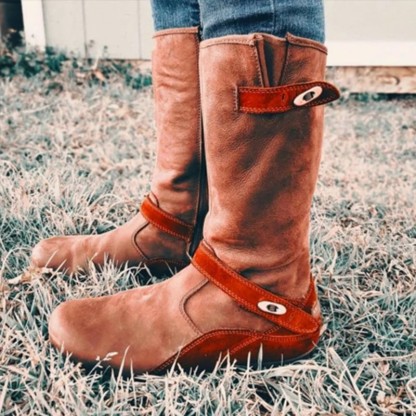 Round toe suede retro women's leather boots side zipper knight boots thick bottom shock-absorbing Martin boots low heel women's shoes