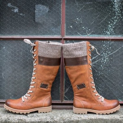 Women's round toe casual leather boots side zipper Martin boots thick sole warm boots mid heel women's shoes