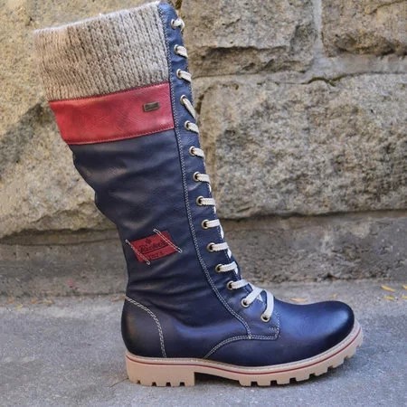 Women's round toe casual leather boots side zipper Martin boots thick sole warm boots mid heel women's shoes