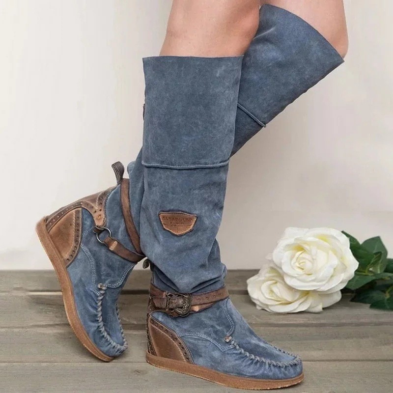 Women's round head artificial PU European and American women's leather boots side zipper Martin boots thick heels wear-resistant low heels women's shoes