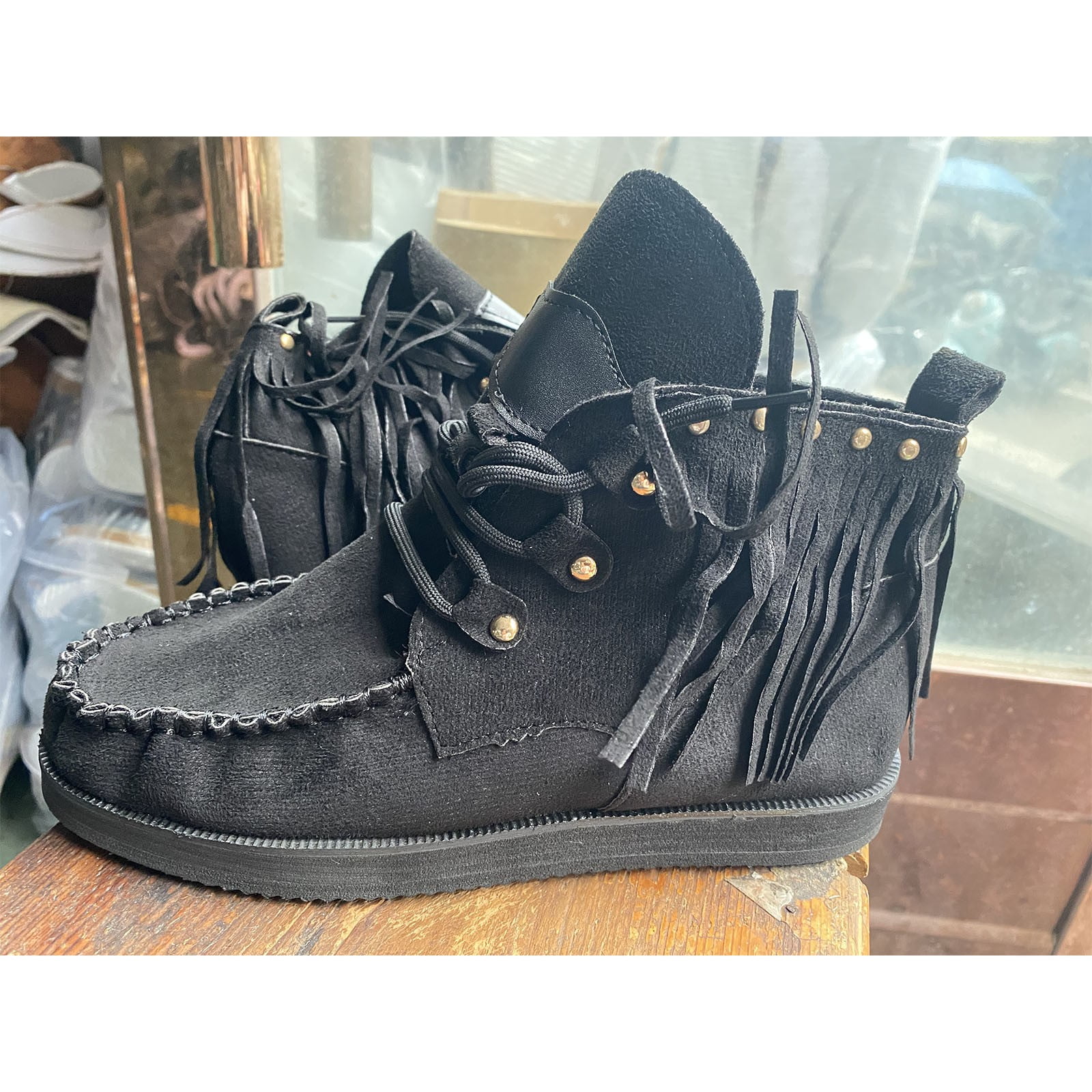 Women's Flats Mid Calf Boots-Warm Square Toe Boots for Women Lug Sole Christmas Fashion Winter Non Slip Shoes for Women Womens Boots Clearance