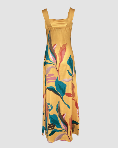Geometric Print Thick Strap Dress Casual Slim Fit Slit Maxi Dress with Pockets