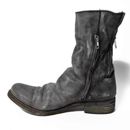 2025 Winter Round Toe Retro Leather Boots Side Zipper Martin Boots Mid Heel Women's Shoes Men and Women Couples