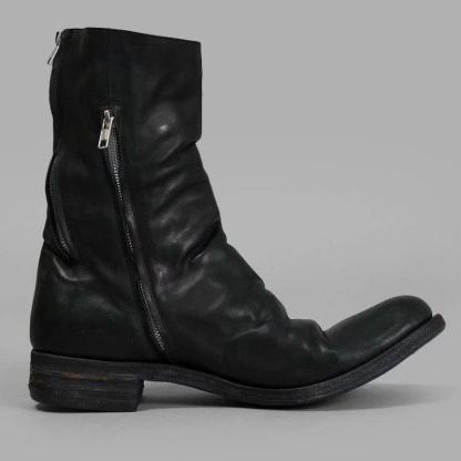 2025 Winter Round Toe Retro Leather Boots Side Zipper Martin Boots Mid Heel Women's Shoes Men and Women Couples