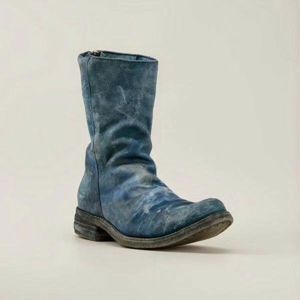 2025 Winter Round Toe Retro Leather Boots Side Zipper Martin Boots Mid Heel Women's Shoes Men and Women Couples