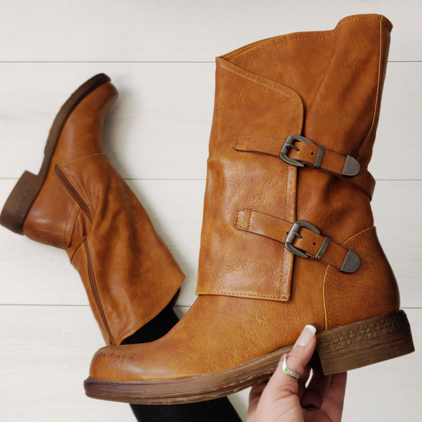 Women's Biker Boots With Buckles Casual Motorcycle Shoes