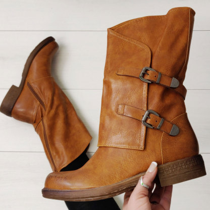 Women's Biker Boots With Buckles Casual Motorcycle Shoes