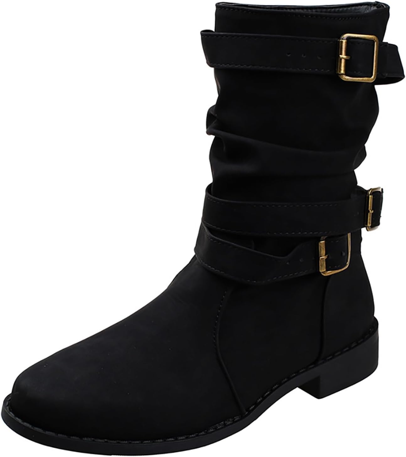 Women's Vintage Buckle Ankle Boots 2025 New Combat Ankle Boots Fashion PU Leather Short Boots Autumn Winter Motorcycle Short Boots Casual Slip-On Ankle Boots Suitable for Outdoor Party