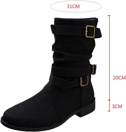 Women's Vintage Buckle Ankle Boots 2025 New Combat Ankle Boots Fashion PU Leather Short Boots Autumn Winter Motorcycle Short Boots Casual Slip-On Ankle Boots Suitable for Outdoor Party