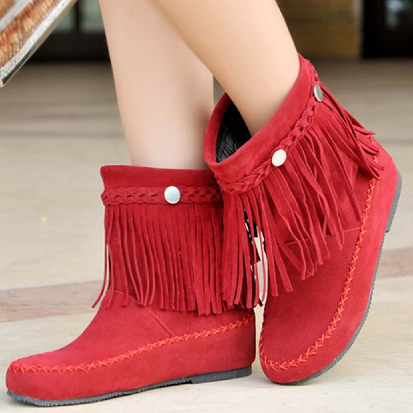 Women's Flats Mid Calf Boots-Warm Square Toe Boots for Women Lug Sole Christmas Fashion Winter Non Slip Shoes for Women Womens Boots Clearance