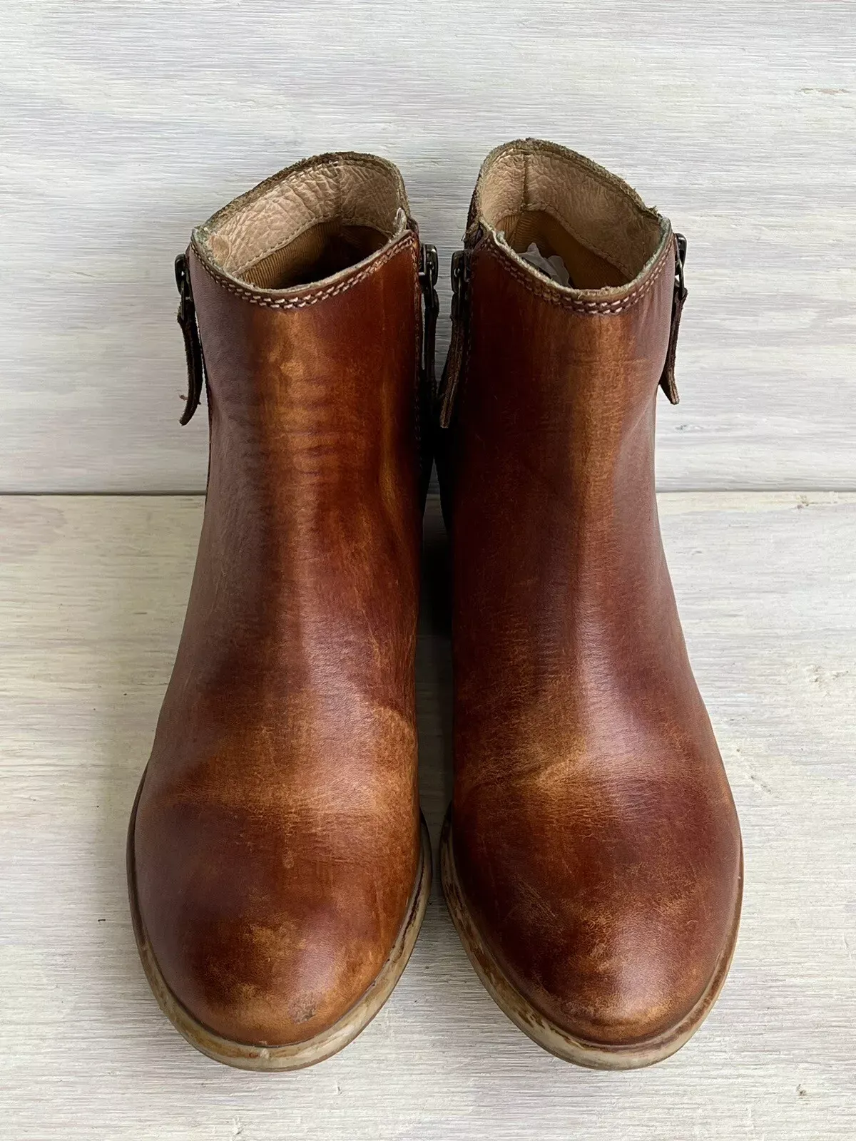 By Bed Stu Liz Distressed Leather & Suede Double Zip Handmade Ankle Bo